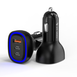 DR VAKU ® MECAVOLT 100W Car Charger Fast Charging Triple Port Dual 2X Type C PD PPS + QC 3.0 USB For iPhone 17/16/15/14/13 etc, Samsung All Series, Tablets, & Android Smartphones