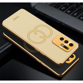 Vaku ® Oppo F19 Pro Plus 5G Skylar Leather Pattern Gold Electroplated Soft TPU Back Cover