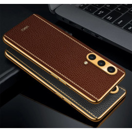 Vaku ® OnePlus Nord CE Luxemberg Series Leather Stitched Gold Electroplated Soft TPU Back Cover