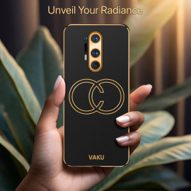 Vaku ® OnePlus 8 Pro Skylar Series Leather Stitched Gold Electroplated Soft TPU Back Cover