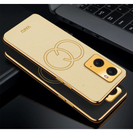 Vaku ® Oppo A96 4G Skylar Leather Pattern Gold Electroplated Soft TPU Back Cover