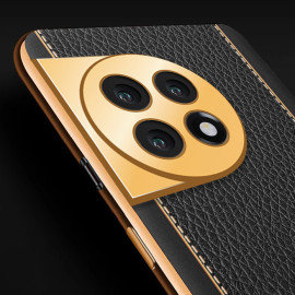 Vaku ® OnePlus Luxemberg Series Leather Stitched Gold Electroplated Soft TPU Back Cover Case