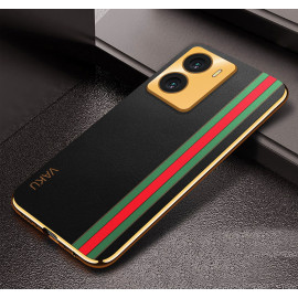 Vaku ® Vivo Y56 Felix Line Leather Stitched Gold Electroplated Soft TPU Back Cover Case