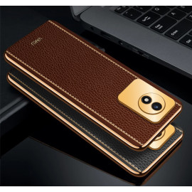 Vaku ® Vivo Y02 Luxemberg Leather Pattern Gold Electroplated Soft TPU Back Cover Case