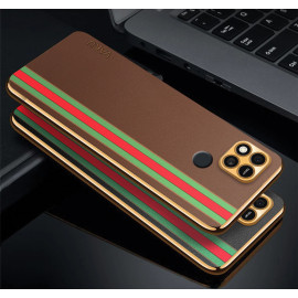 Vaku ® Xiaomi Redmi 10A Felix Line Leather Stitched Gold Electroplated Soft TPU Back Cover Case
