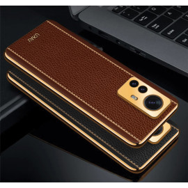 Vaku ® Xiaomi 12 Pro 5G Luxemberg Leather Pattern Gold Electroplated Soft TPU Back Cover
