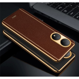 Vaku ® Vivo Y100A 5G Luxemberg Leather Pattern Gold Electroplated Soft TPU Back Cover