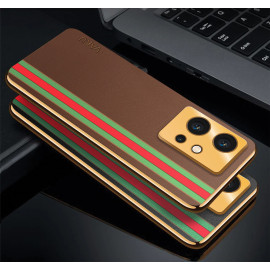 Vaku ® Vivo T1 5G Felix Line Leather Stitched Gold Electroplated Soft TPU Back Cover Case
