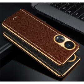 Vaku ® Oppo A58 4G Luxemberg Leather Pattern Gold Electroplated Soft TPU Back Cover