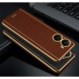 Vaku ® Vivo V29e 5G Luxemberg Leather Pattern Gold Electroplated Soft TPU Back Cover