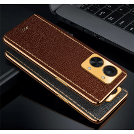 Vaku ® OnePlus Nord 2T 5G Luxemberg Series Leather Stitched Gold Electroplated Soft TPU Back Cover