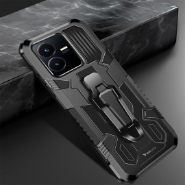 Vaku ® Vivo Y22 Vanguard Military Grade Armor Case with Metal Belt Clip Kickstand Back Cover