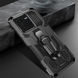 Vaku ® Vivo V25 5G Vanguard Military Grade Armor Case with Metal Belt Clip Kickstand Back Cover