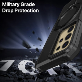 Vaku ® Samsung Galaxy S24 Ultra Astor Military Grade Armor Protective Case with Ring Bracket Kickstand Back cover