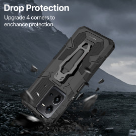 Vaku ® Vivo V25e Vanguard Military Grade Armor Case with Metal Belt Clip Kickstand Back Cover