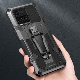Vaku ® Vivo Y33T Vanguard Military Grade Armor Case with Metal Belt Clip Kickstand Back Cover