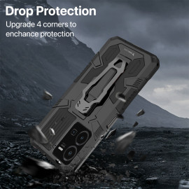 Vaku ® Vivo Y35 4G Vanguard Military Grade Armor Case with Metal Belt Clip Kickstand Back Cover