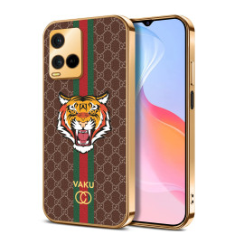 Vaku ® Vivo Y21e Lynx Leather Stitched Gold Electroplated Soft TPU Back Cover Case