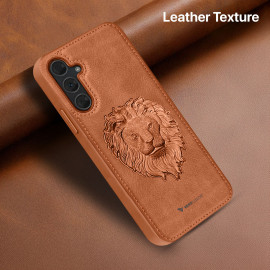 Vaku ® Samsung Galaxy A15 5G Lion Embossed Luxury Designer Leather Protective Back Cover Case