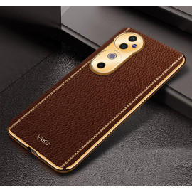 Vaku ® Vivo V40 5G Luxemberg Leather Pattern Gold Electroplated Soft TPU Back Cover