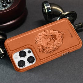 Vaku ® Apple iPhone 16 Pro Lion Embossed Luxury Designer Leather Protective Back Cover