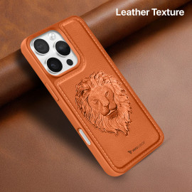 Vaku ® Apple iPhone 16 Pro Max Lion Embossed Luxury Designer Leather Protective Back Cover