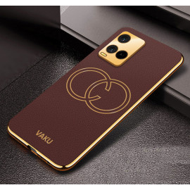 Vaku ® Vivo Y21a Skylar Leather Pattern Gold Electroplated Soft TPU Back Cover