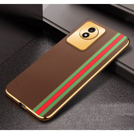Vaku ® Vivo Y02 Felix Line Leather Pattern Gold Electroplated Soft TPU Back Cover Case