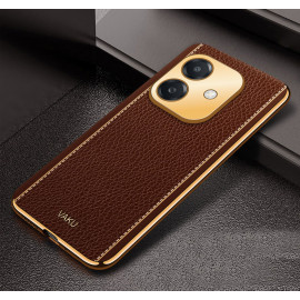 Vaku ® Oppo A3X 5G Luxemberg Leather Pattern Gold Electroplated Soft TPU Back Cover