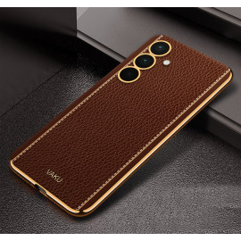 Vaku ® Samsung Galaxy F15 5G Luxemberg Leather Pattern Gold Electroplated Soft TPU Back Cover