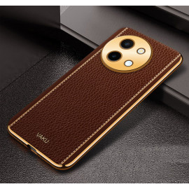 Vaku ® Vivo Y58 5G Luxemberg Leather Pattern Gold Electroplated Soft TPU Back Cover