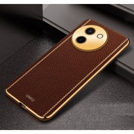 Vaku ® Vivo T3x 5G Luxemberg Leather Pattern Gold Electroplated Soft TPU Back Cover