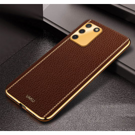 Vaku ® Samsung Galaxy S10 Lite Luxemberg Series Leather Stitched Gold Electroplated Soft TPU Back Cover