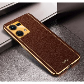 Vaku ® Oppo F21 Pro Luxemberg Leather Pattern Gold Electroplated Soft TPU Back Cover