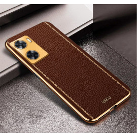 Vaku ® Oppo A57 4G Luxemberg Series Leather Stitched Gold Electroplated Soft TPU Back Cover