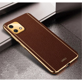 Vaku ® Oppo A16e Luxemberg Series Leather Stitched Gold Electroplated Soft TPU Back Cover