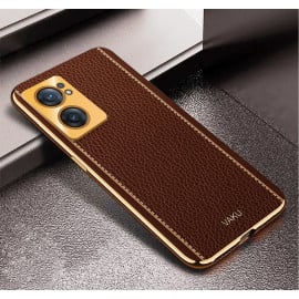 Vaku ® OnePlus Nord CE 2 5G Luxemberg Series Leather Stitched Gold Electroplated Soft TPU Back Cover