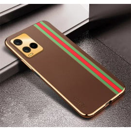 Vaku ® Vivo Y21A Felix Line Leather Stitched Gold Electroplated Soft TPU Back Cover Case