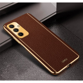 Vaku ® Samsung Galaxy A15 5G Luxemberg Leather Pattern Gold Electroplated Soft TPU Back Cover