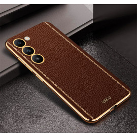 Vaku ® Vivo Y200e 5G Luxemberg Leather Pattern Gold Electroplated Soft TPU Back Cover