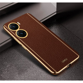 Vaku ® Vivo T2x 5G Luxemberg Leather Pattern Gold Electroplated Soft TPU Back Cover