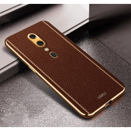 Vaku ® Oppo F11 Luxemberg Series Leather Stitched Gold Electroplated Soft TPU Back Cover