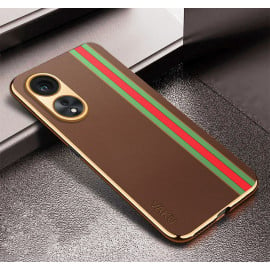Vaku ® Oppo A78 5G Felix Line Leather Stitched Gold Electroplated Soft TPU Back Cover Case