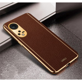 Vaku ® Oppo Reno8T 5G Luxemberg Series Leather Stitched Gold Electroplated Soft TPU Back Cover