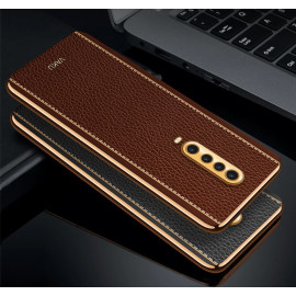 Vaku ® Xiaomi Poco X2 Luxemberg Series Leather Stitched Gold Electroplated Soft TPU Back Cover