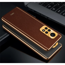 Vaku ® Redmi Note 11 Luxemberg Series Leather Stitched Gold Electroplated Soft TPU Back Cover