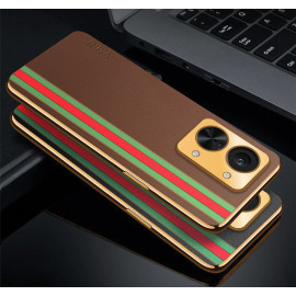 Vaku ® OnePlus Nord 2T Felix Line Leather Stitched Gold Electroplated Soft TPU Back Cover Case