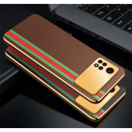 Vaku ® Xiaomi Poco M4 Pro 5G Felix Line Leather Stitched Gold Electroplated Soft TPU Back Cover Case