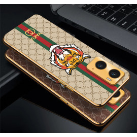 Vaku ® Oppo A96 Lynx Leather Stitched Gold Electroplated Soft TPU Back Cover Case
