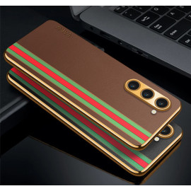 Vaku ® Samsung Galaxy S23 Plus Felix Line Leather Stitched Gold Electroplated Soft TPU Back Cover Case